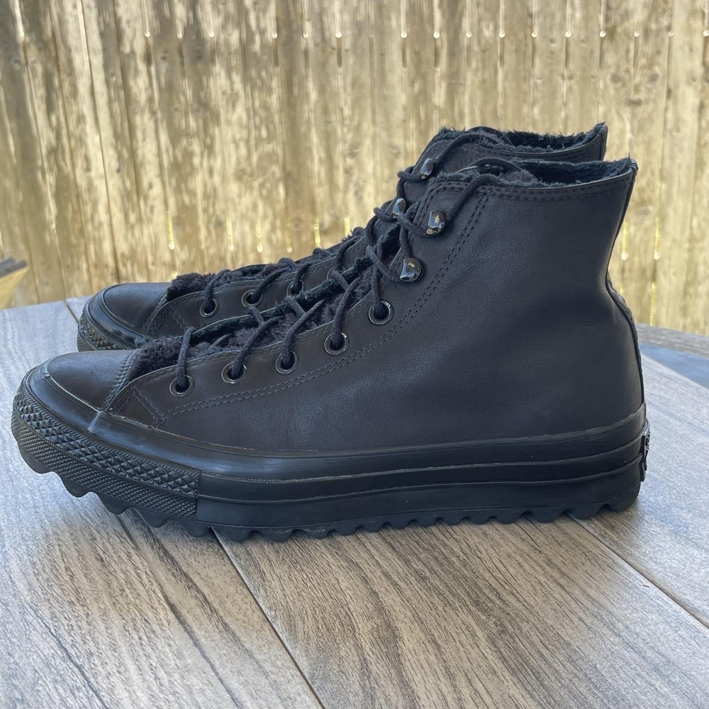 Converse Chuck Taylor All Star Shoes Womens Size 10 Leather Faux Fur Winter Warm - Picture 3 of 14